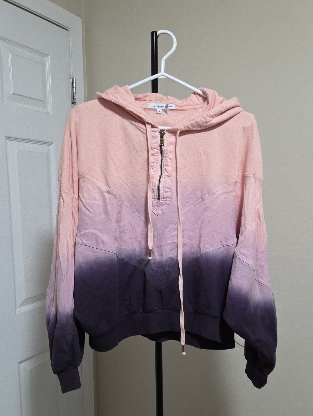 Young Fabulous & Broke Cotton Blend  Pink to Purple Dip-Dye Half-Zip Hoodie
